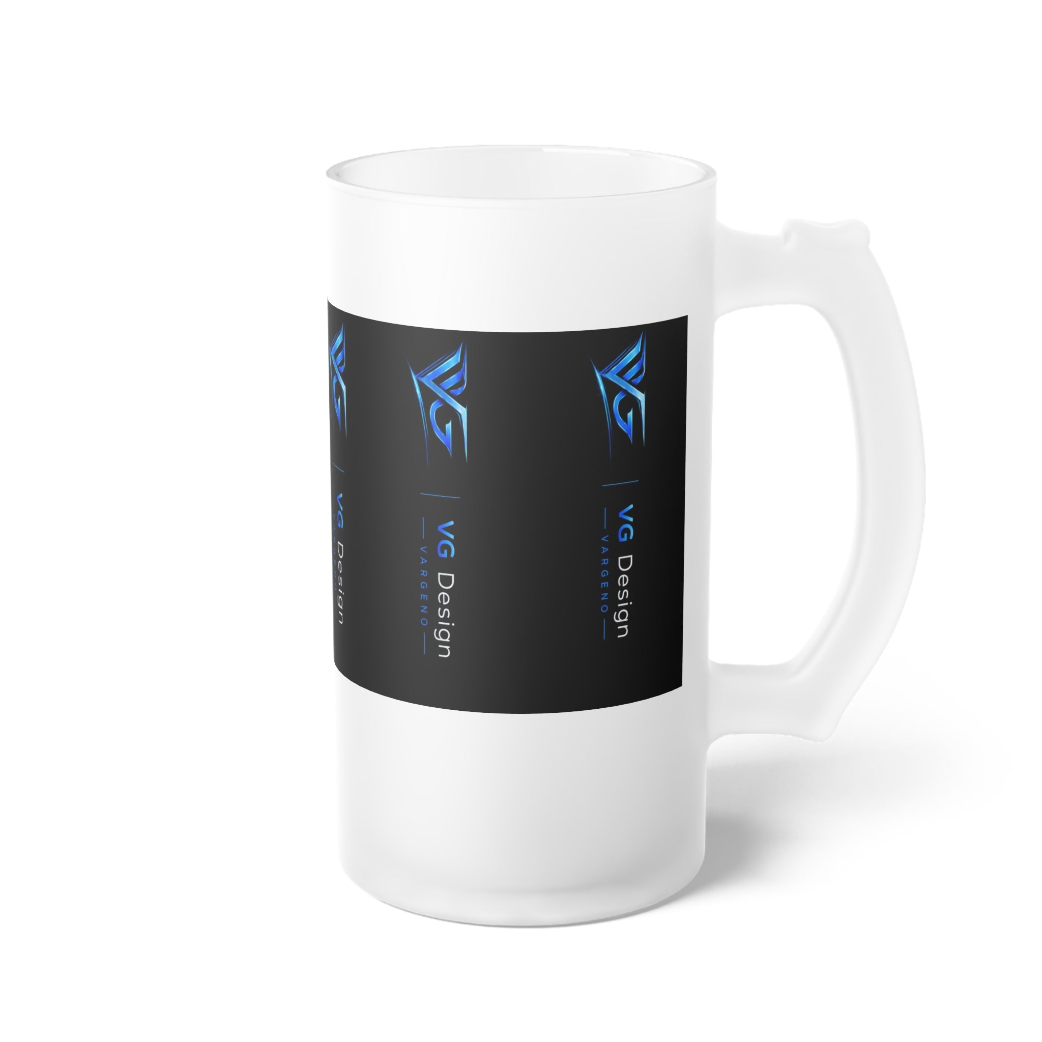 Frosted Glass Beer Mug with Blue VG Logo – Branded Frosted Pint Glass